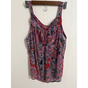 Avenue Studio Tank Top Women 18/20 Red Paisley New Sleeveless Ruffle Chiffon‎